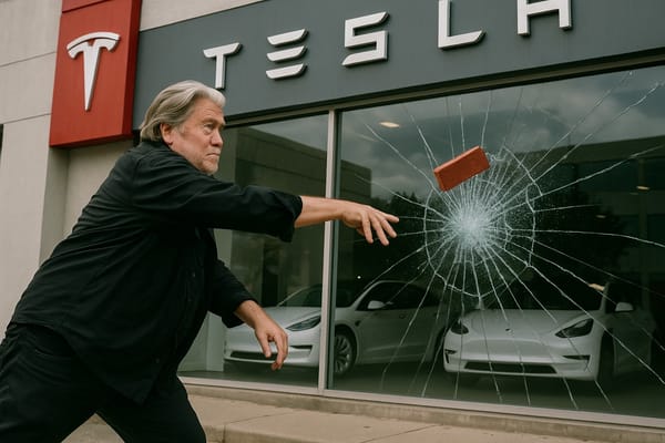 Steve Bannon Attacks Tesla Dealership After Failing to Inspire Even One Militia Guy
